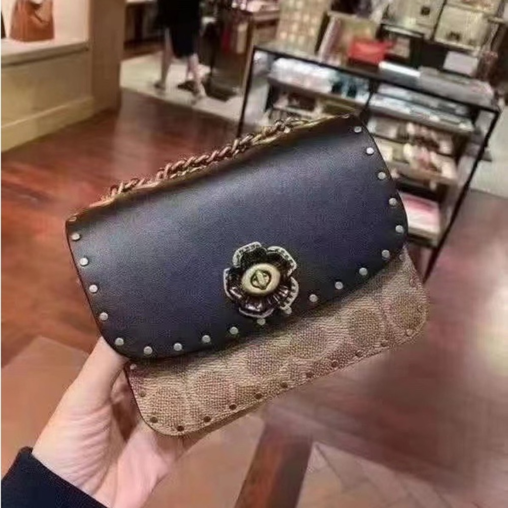 Coach Madison Shoulder Bag 16 In Signature Canvas With Rivets